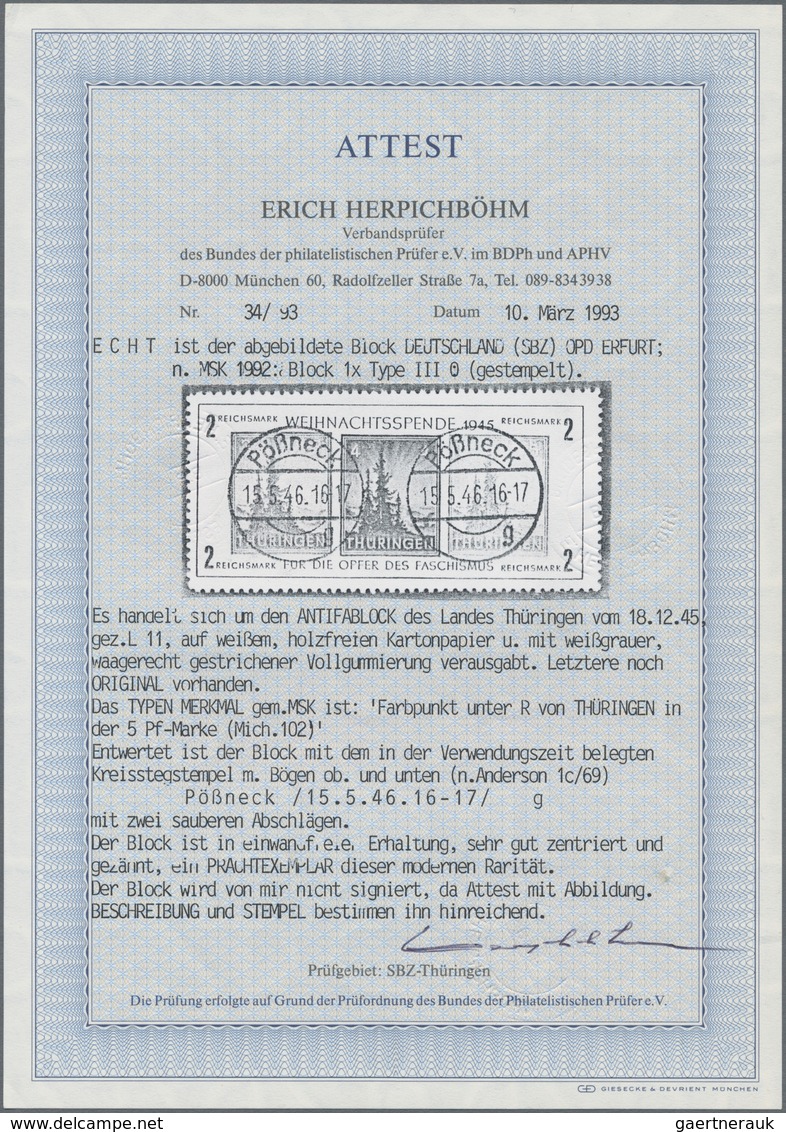 Sowjetische Zone - Thüringen: 1945, Antifa-Block Auf Weißem, Holzfreien Kartonpapier Type III, Saube - Other & Unclassified