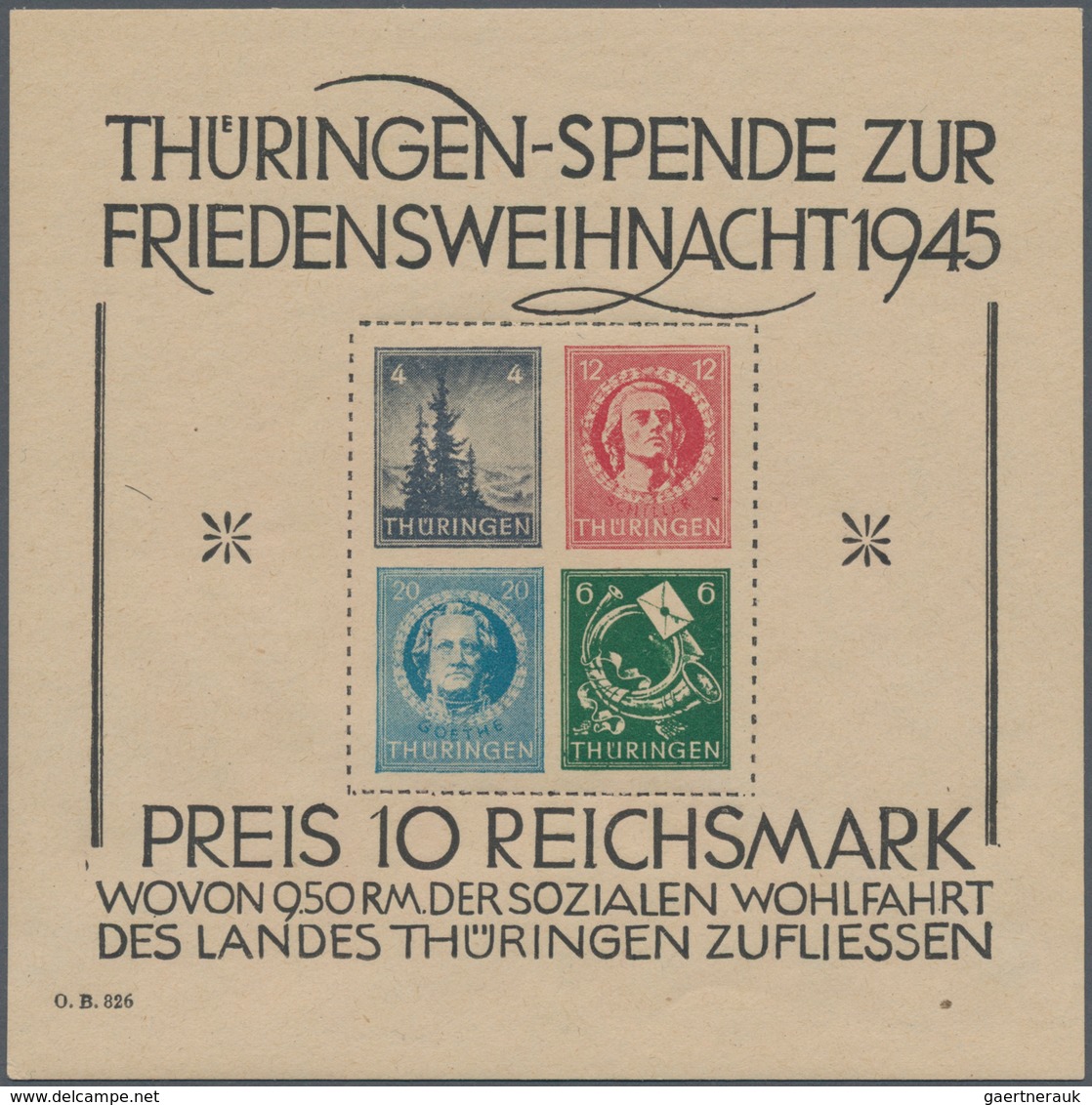 Sowjetische Zone - Thüringen: 1945, Großer Weihnachts-Block Auf Gelblichgrauem Papier In Type II, Po - Other & Unclassified