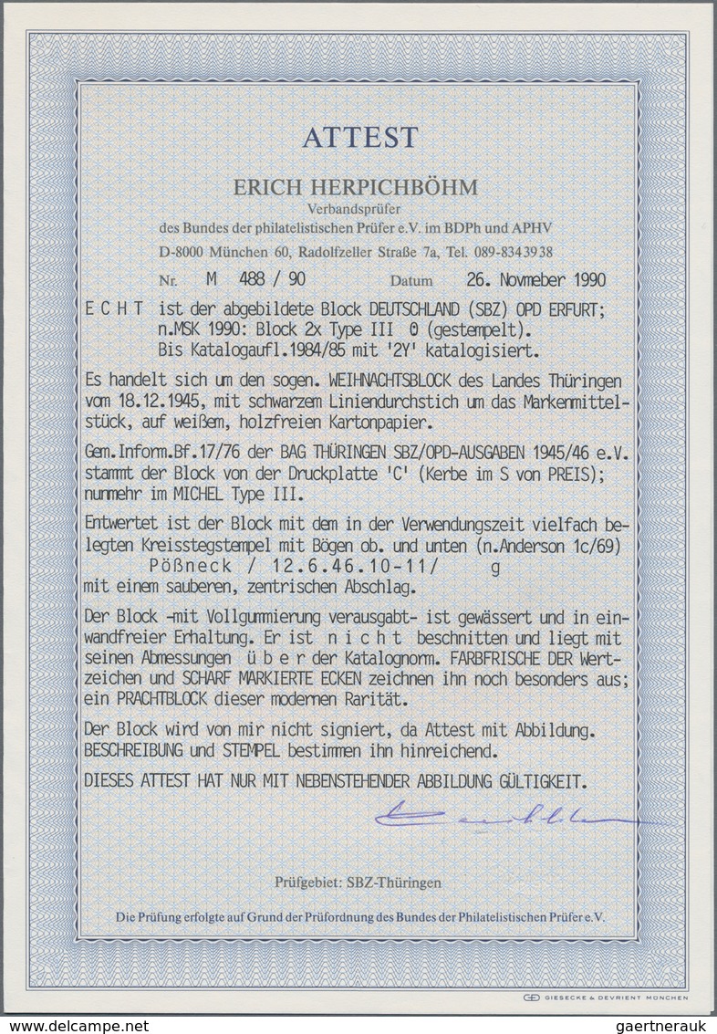 Sowjetische Zone - Thüringen: 1945, Blockausgabe Weihnachten Auf Weißem Papier In Type III (Kerbe Im - Sonstige & Ohne Zuordnung