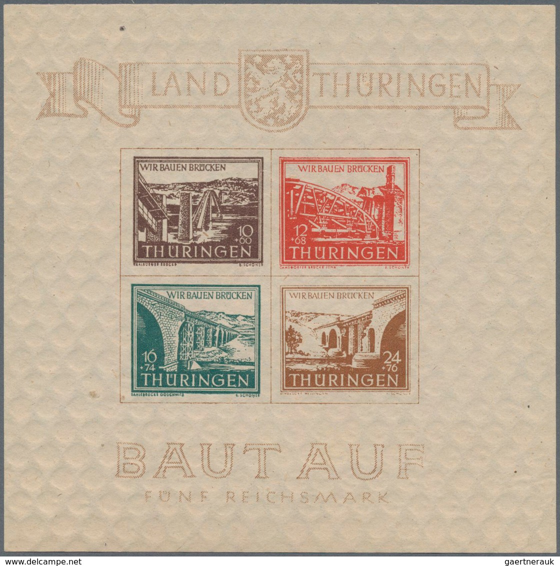 Sowjetische Zone - Thüringen: 1946, Brückenbau-Block Auf Dünnem(!) Yy-Papier (Papierstärke Durchschn - Sonstige & Ohne Zuordnung