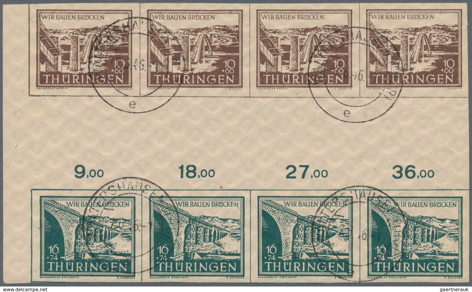 Sowjetische Zone - Thüringen: 1946, Brückenbau, Je 4x Senkrechter Zusammendruck Einwandfrei Gestempe - Other & Unclassified