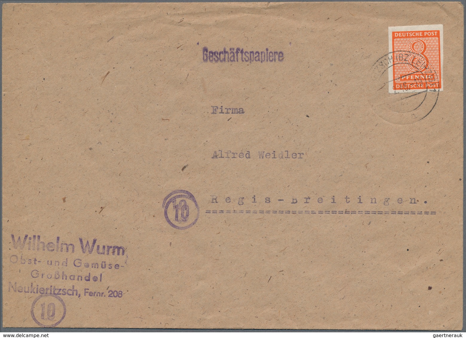 Sowjetische Zone - West-Sachsen: 1945, 8 Pf Rotorange Als EF Auf "Geschäftspapiere"-Brief Von Neukie - Other & Unclassified