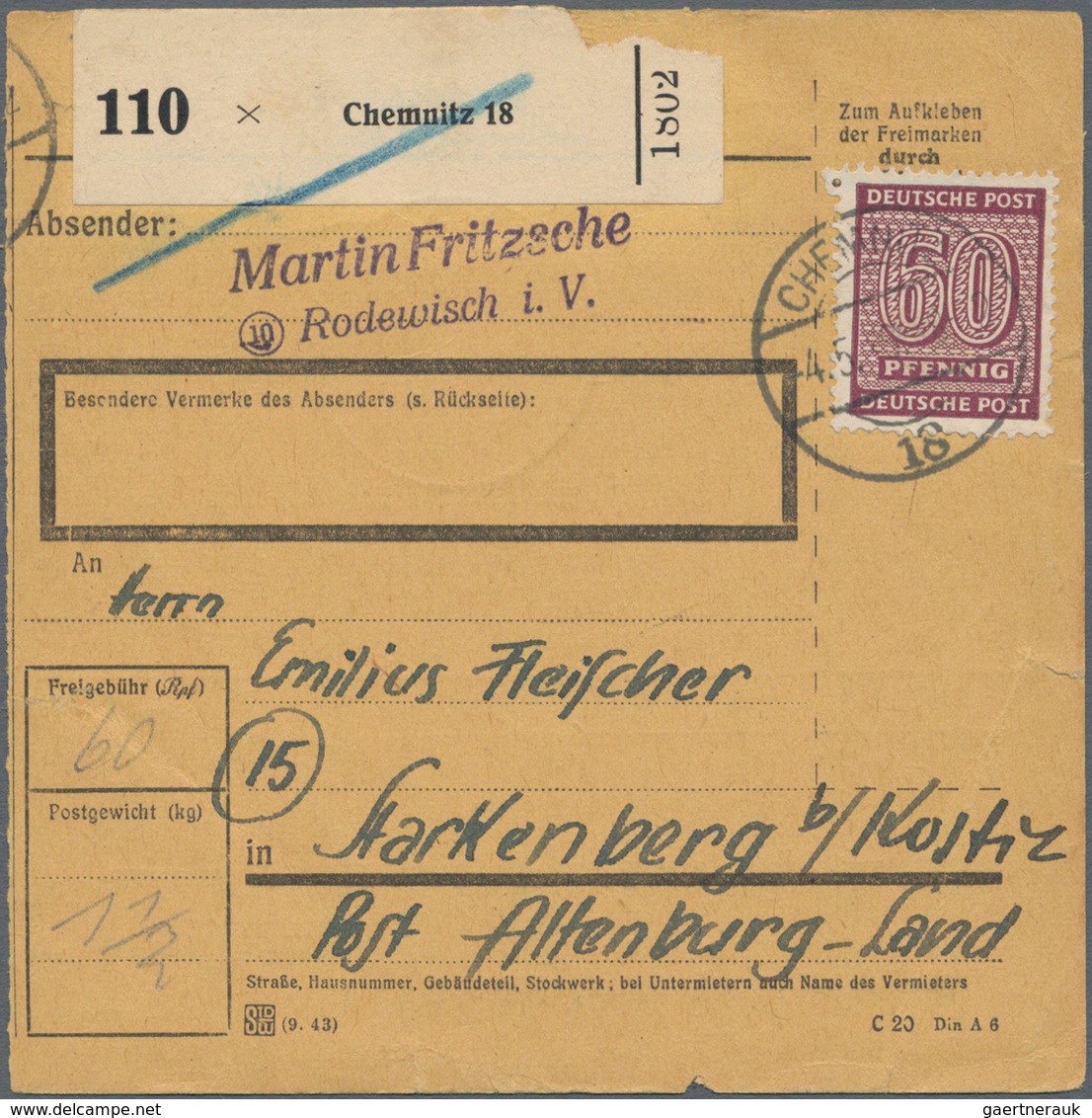 Sowjetische Zone - West-Sachsen: 1946, 60 Pfg. Ziffer Mit Wz. "Y" Auf Paketkartenstammteil Ab CHEMNI - Sonstige & Ohne Zuordnung