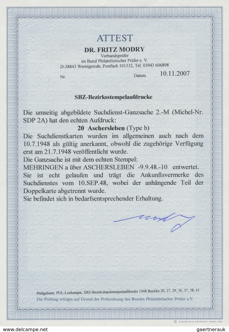 Sowjetische Zone - Bezirkshandstempel - IV - Bez. 20 (Halle): ASCHERSLEBEN: Suchdienst-Ganzsache, Ge - Other & Unclassified