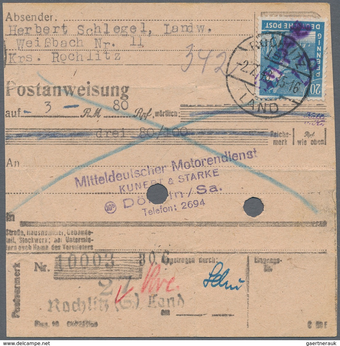 Sowjetische Zone - Bezirkshandstempel - V - Bez. 27 (Leipzig): 1948, 20 Pfg. Arbeiter Mit Aufdruck " - Other & Unclassified