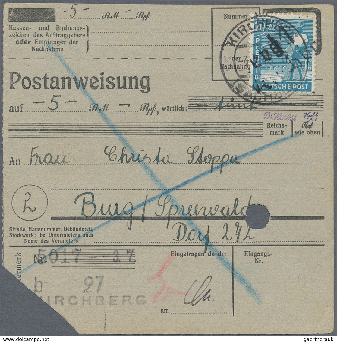 Sowjetische Zone - Bezirkshandstempel - X - Bez. 41 (Chemnitz): 1948, 20 Pfg. Arbeiter Mit Aufdruck - Sonstige & Ohne Zuordnung