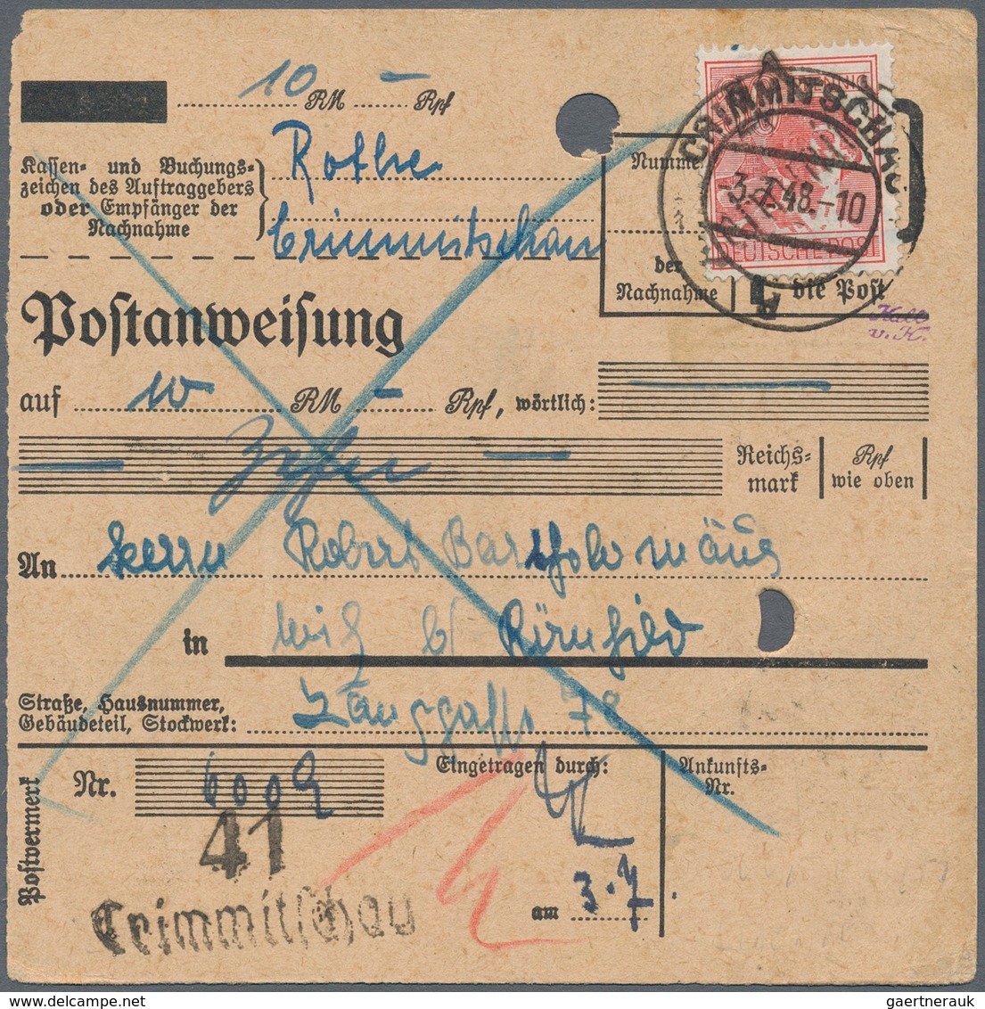 Sowjetische Zone - Bezirkshandstempel - X - Bez. 41 (Chemnitz): 1948, 30 Pfg. Arbeiter Mit Aufdruck - Other & Unclassified