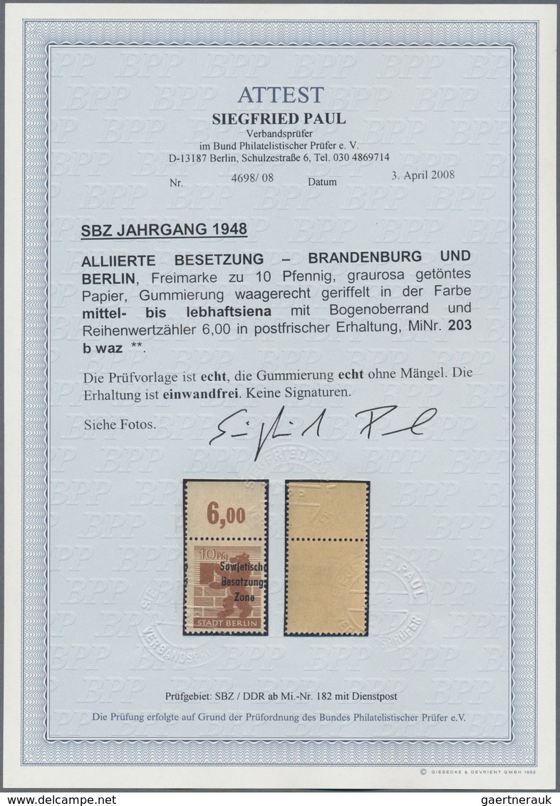 Sowjetische Zone - Allgemeine Ausgaben: 1948, Freimarke 10 Pfg. (orange)braun Vom Bogenoberrand, Pos - Andere & Zonder Classificatie