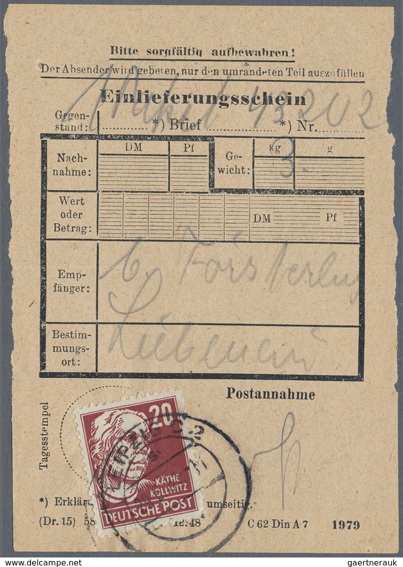 Sowjetische Zone - Allgemeine Ausgaben: 1948, Köpfe 20 Pfg. Lilakarmin, Zwei Portogerechte Belege: E - Andere & Zonder Classificatie