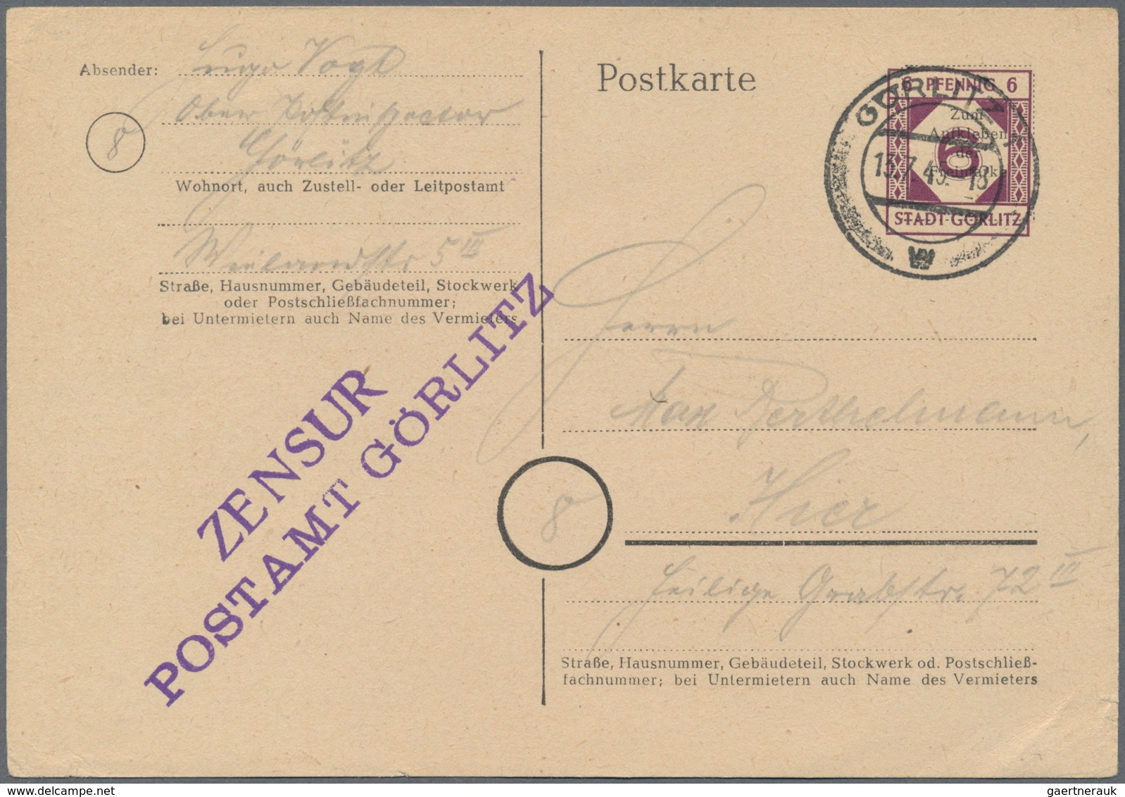 Sowjetische Zone - Ganzsachen: 1945, Als Ortskarte Verwendete Ganzsachenpostkarte Wst. Große Wertzif - Andere & Zonder Classificatie