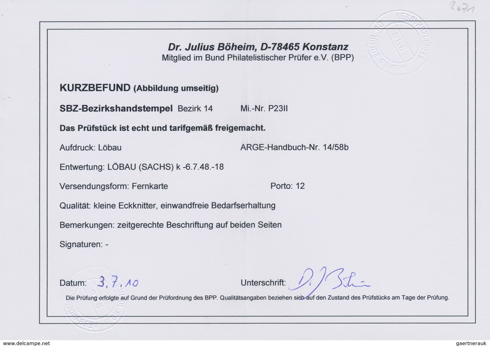 Sowjetische Zone - Ganzsachen: 1948, Ganzsachenkarte 12 Pfg. Arbeiter Mit Aufdruck "14 Löbau" Bedarf - Other & Unclassified