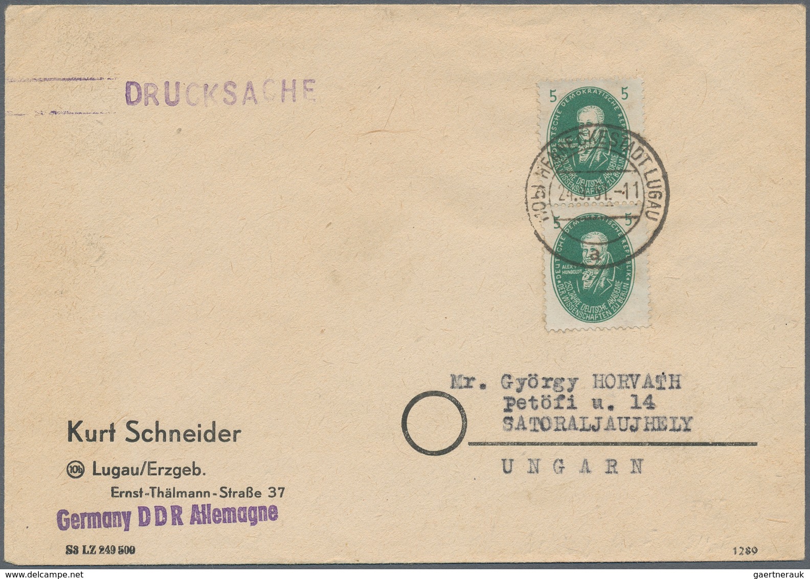 DDR: 1951, 5 Pfg. Akademie, Zwei Portogerechte Mehrfachfrankaturen: Senkrechtes Par Auf Drucksache V - Sonstige & Ohne Zuordnung