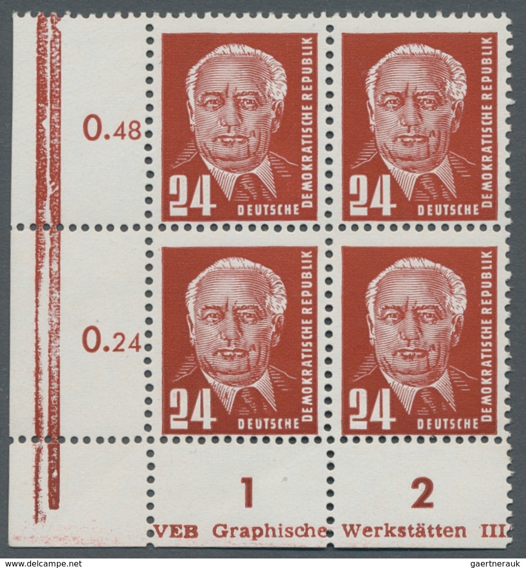 DDR: 1952, "24 Pfg. Pieck II Mit Wasserzeichen Y I", Postfrischer Eckrandviererblock Mit Großen Teil - Autres & Non Classés