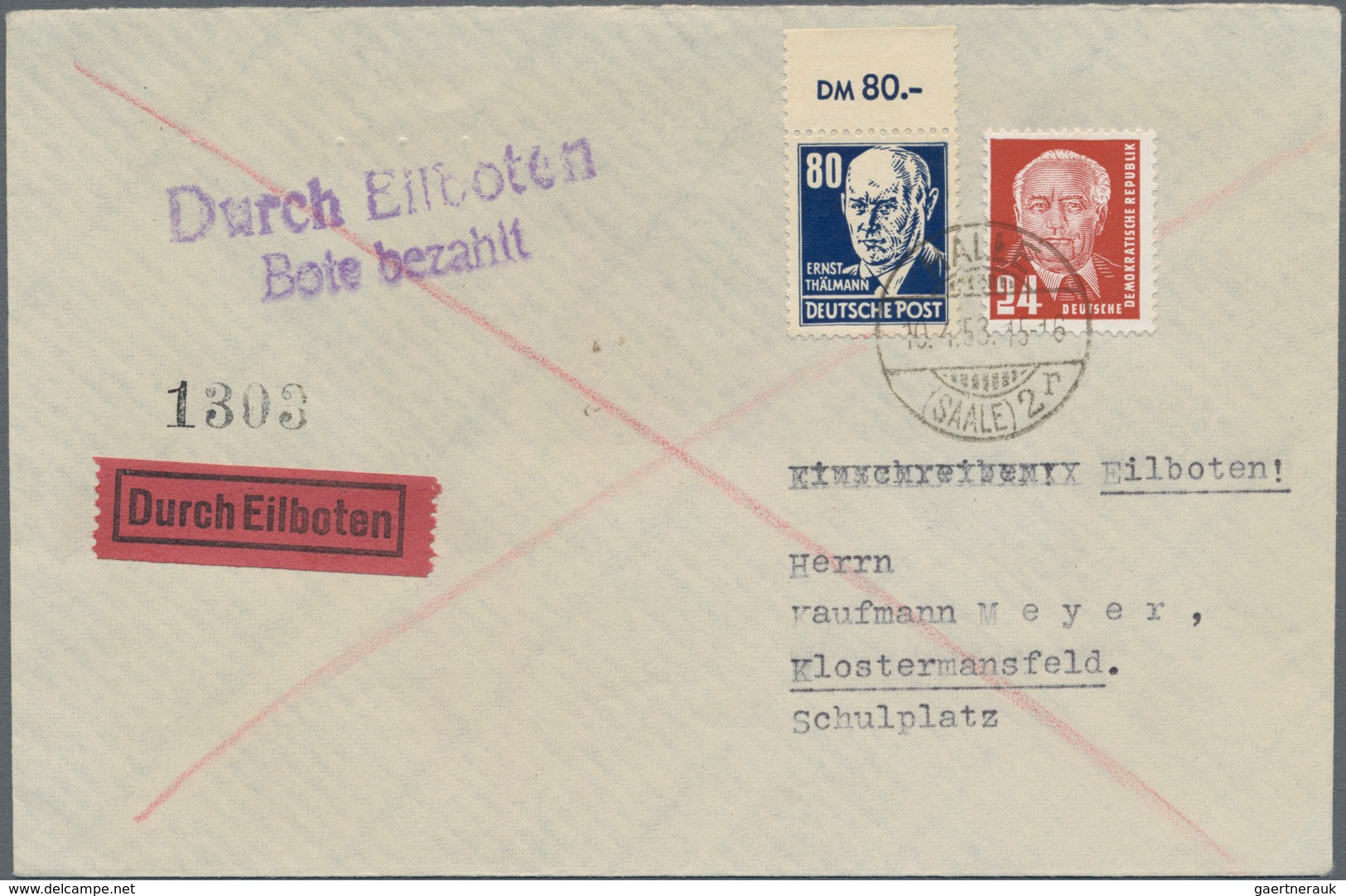 DDR: 1953, Freimarke Köpfe II, 80 Pf Schwarzblau Mit Lacküberzug, Marke Mit Oberrand Zusammen Mit 24 - Andere & Zonder Classificatie