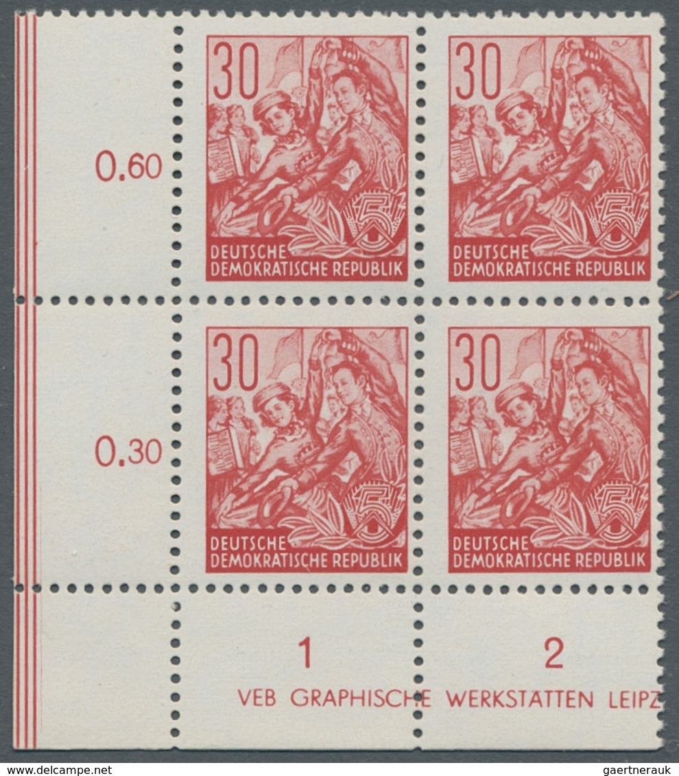 DDR: 1953, "Fünfjahrplan I", Postfrischer Eckrandviererblocksatz In Tadelloser Erhaltung, Außer 24 P - Sonstige & Ohne Zuordnung