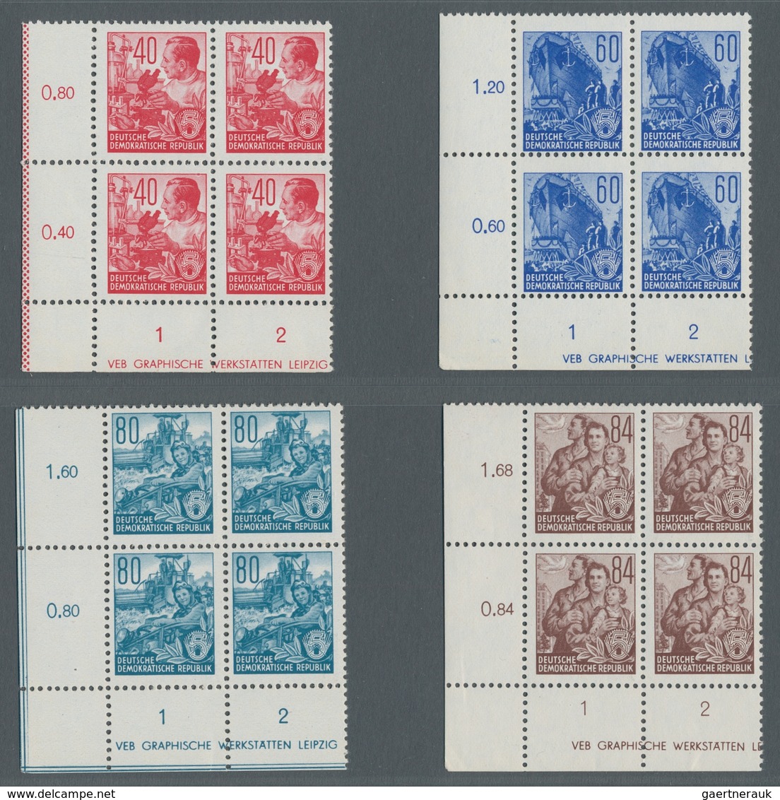 DDR: 1953, "Fünfjahrplan I", Postfrischer Eckrandviererblocksatz In Tadelloser Erhaltung, Außer 24 P - Andere & Zonder Classificatie