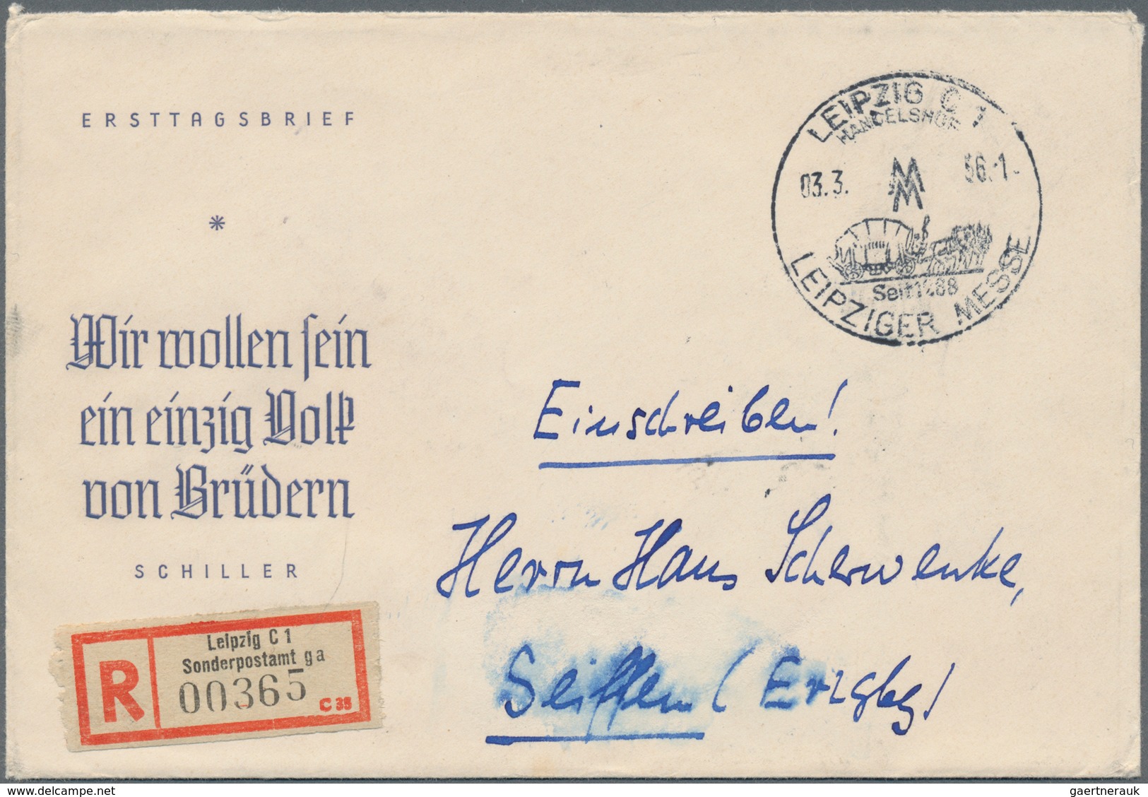 DDR: 1956,Einschreiben Von Leipzig C1 Handelshof Mit SSt. Leipziger Messe Und Sonder-R-Zettel "Leipz - Sonstige & Ohne Zuordnung