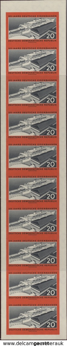 DDR: 1960, 125 Jahre Eisenbahn 20 Pfg., 3 Postfrische Original-10er-Streifen, Einer Mittig Gefaltet, - Other & Unclassified
