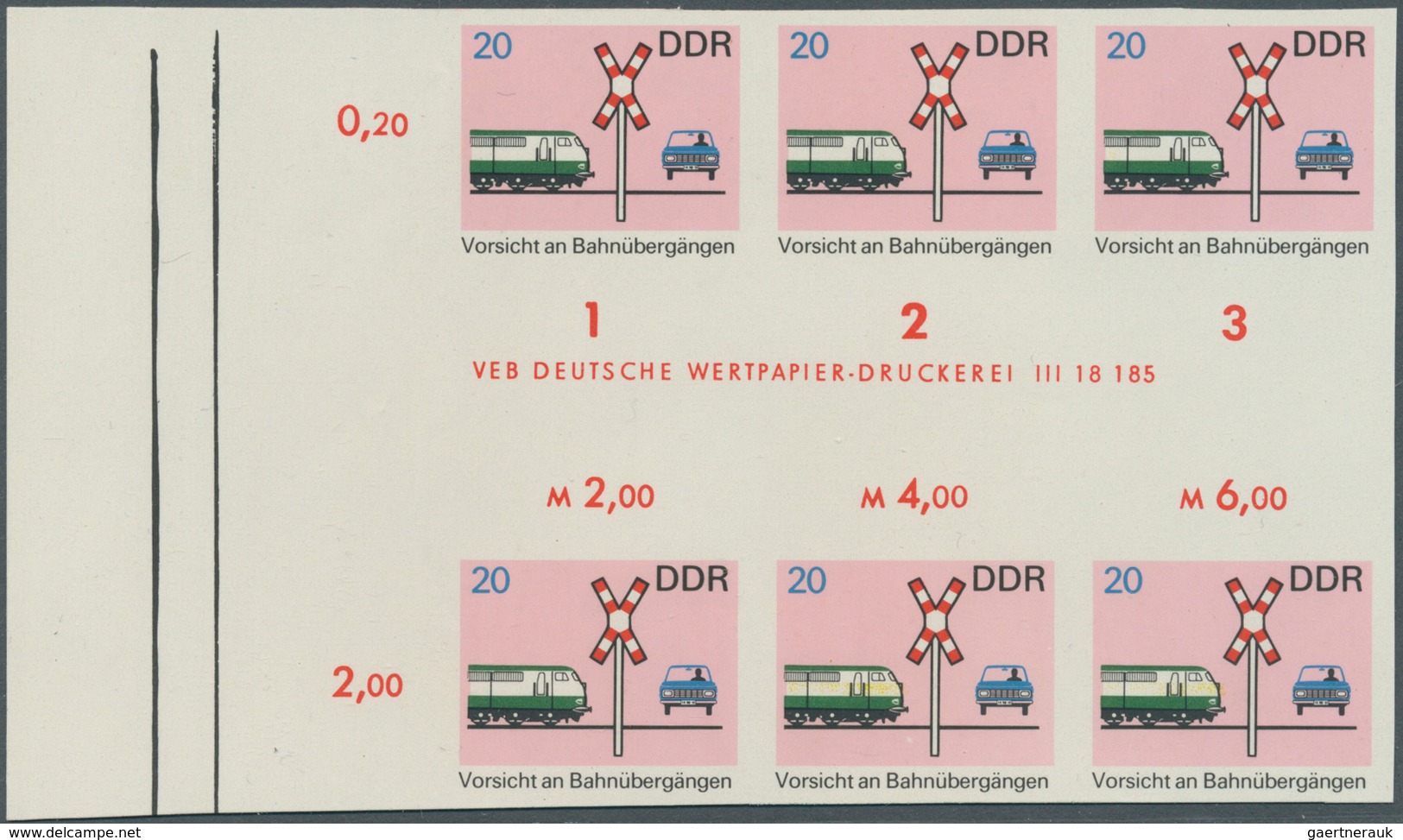 DDR: 1969, Sicherheit im Straßenverkehr 20 Pf. 'Vorsicht an Bahnübergängen' in 7 verschiedenen ungez