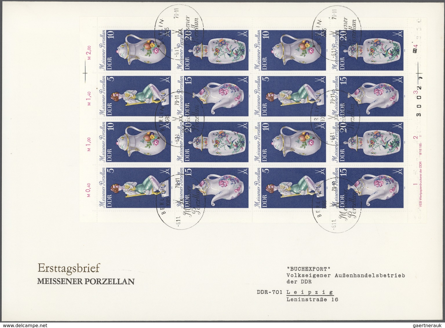 DDR: 1979, Meißen Porzellan, Beide Kleinbogen Im Beschnittenen Format Auf Großformatigen FDC Des "Bu - Sonstige & Ohne Zuordnung