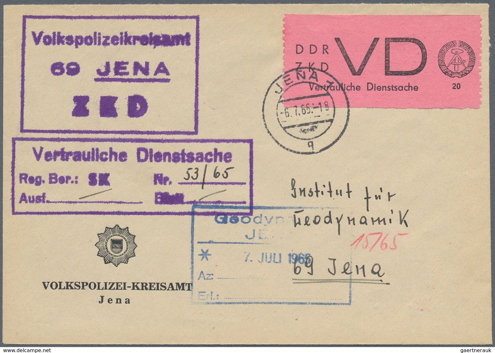 DDR - Dienstmarken D (Vertrauliche Dienstsachen): 1965, 20 Pfg. Schwarz Auf Helllilarosa Auf ZKD-Ort - Other & Unclassified