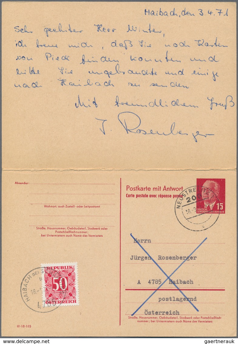 DDR - Ganzsachen: 1971, Gebrauchte Ganzsachenpostkarte Mit Bezahlter Antwort Wst. Ulbricht 15 (Pf) R - Other & Unclassified