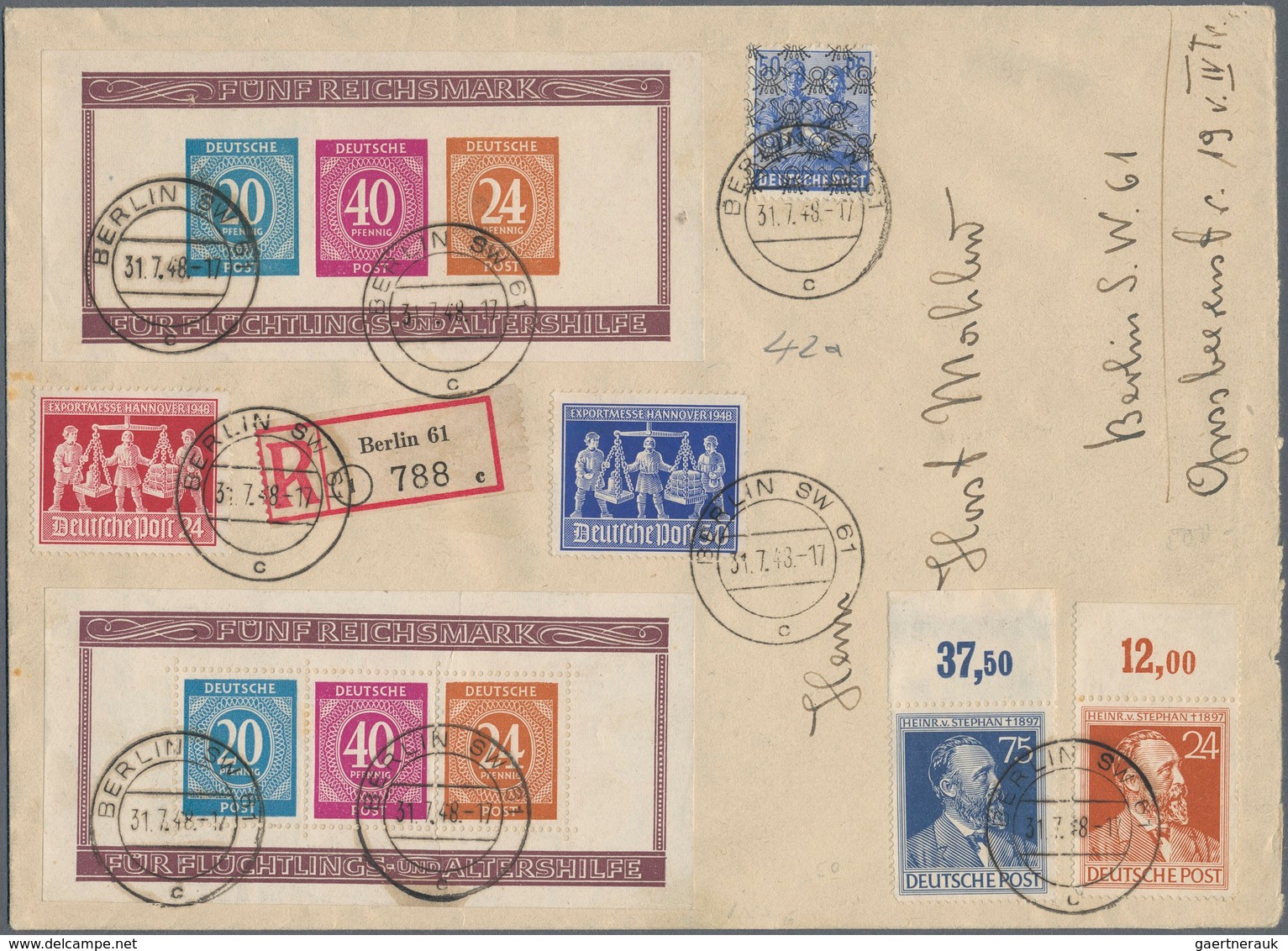 Berlin - Vorläufer: 1948: Umschlag Ca. 21 X 15 Cm. Als Ortsbrief Einschreiben Mit Beiden Blocks Flüc - Covers & Documents