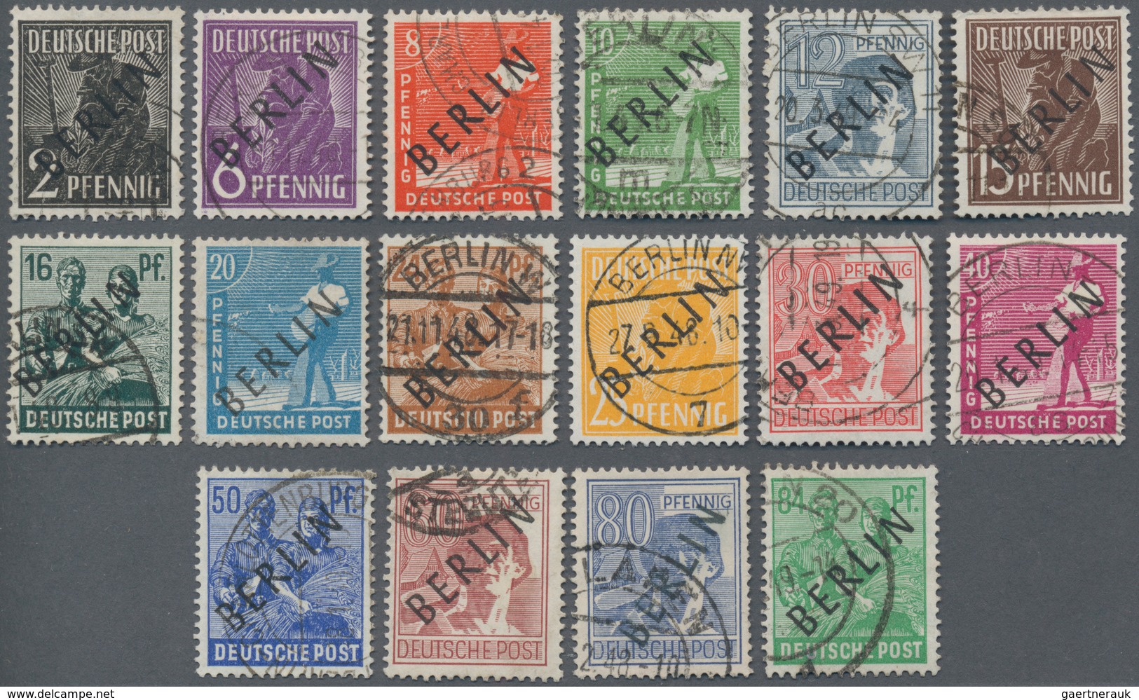 Berlin: 1948, Freimarken Mit Schrägem Aufdruck "BERLIN" In Schwarz, 20 Werte Sauber Gestempelt, 2 Pf - Covers & Documents