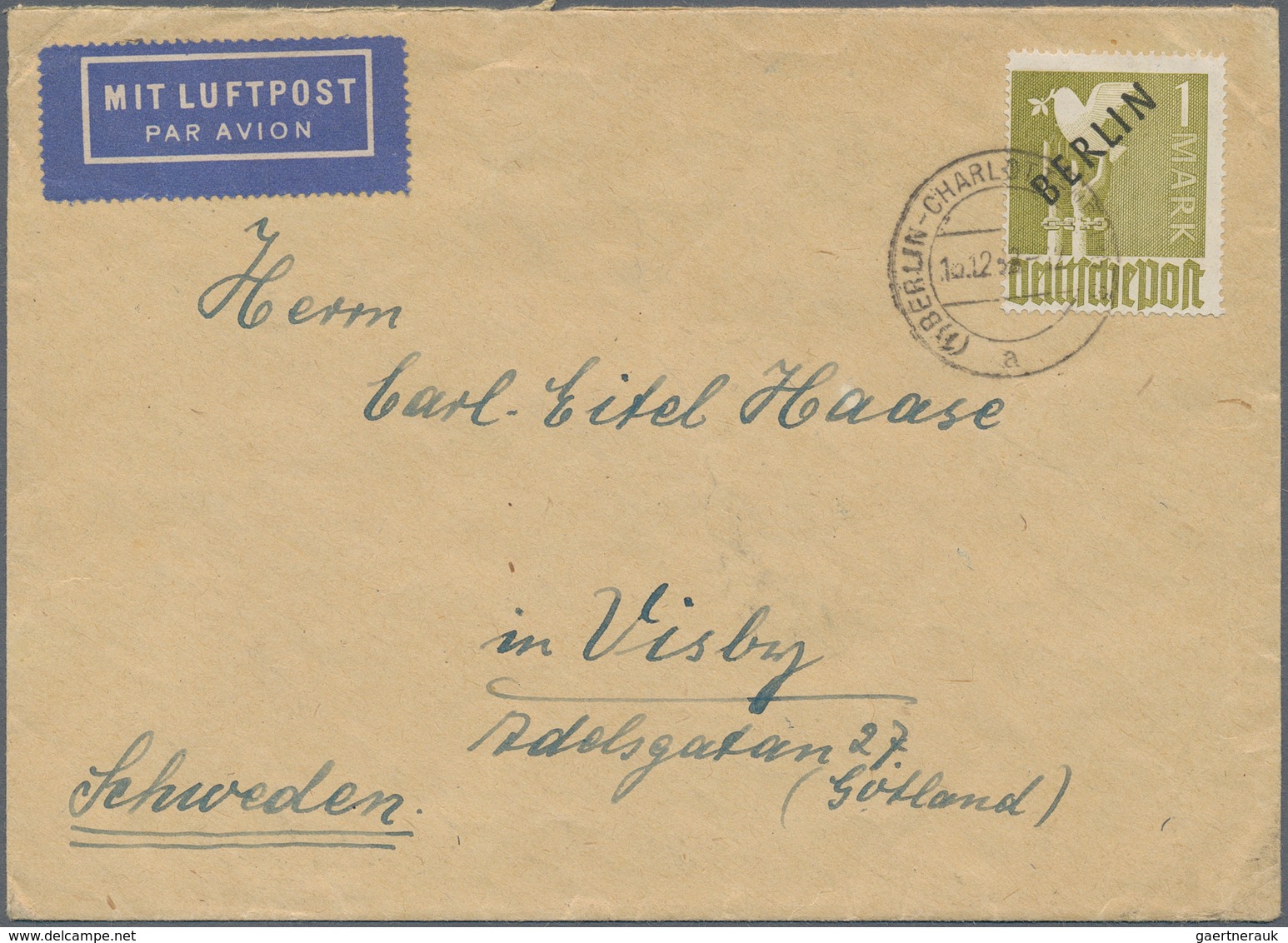 Berlin: 1948, 1 Mark Schwarzaufdruck (unten Einige Minim Verkürzte Zähnchen, Belanglos) Als Portoger - Briefe U. Dokumente