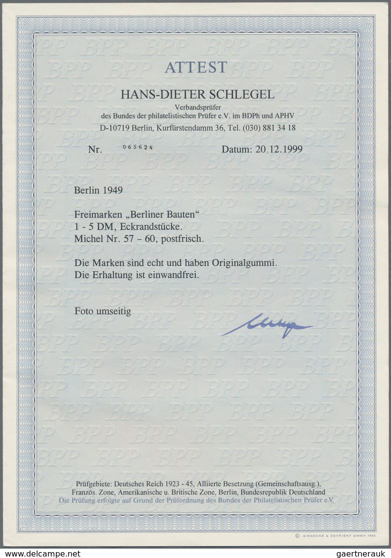 Berlin: 1949, Bauten I, Komplett Als Postfrischer Satz Aus Der Bogenecke Unten Links, Dabei 1 DM Flu - Briefe U. Dokumente