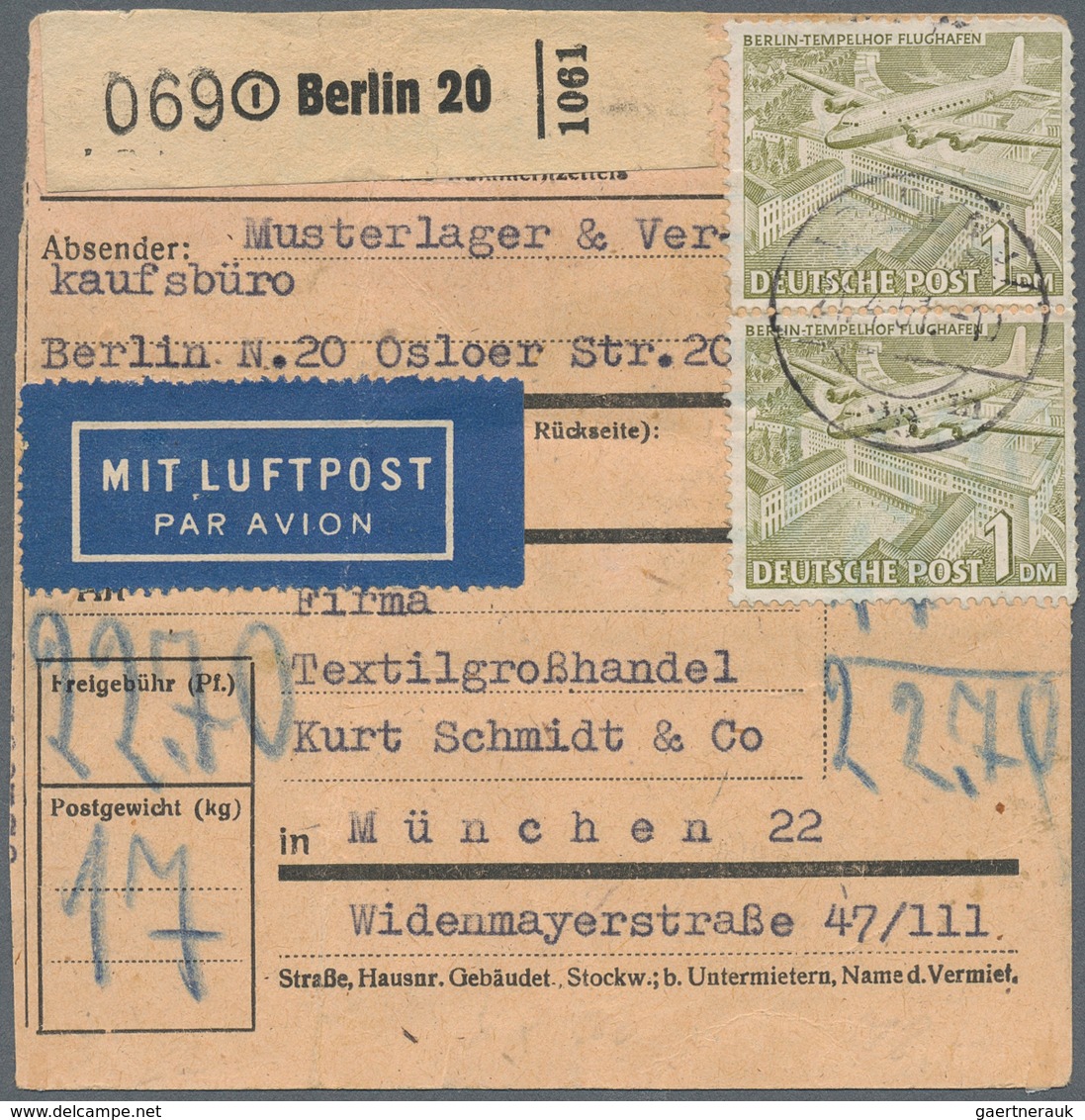 Berlin: 10 U. 25 Pf. Bauten Je Paar Sowie Paar 1 DM U. 4 Mal 5 DM Bauten Zusammen (vorder U. Rücks. - Briefe U. Dokumente