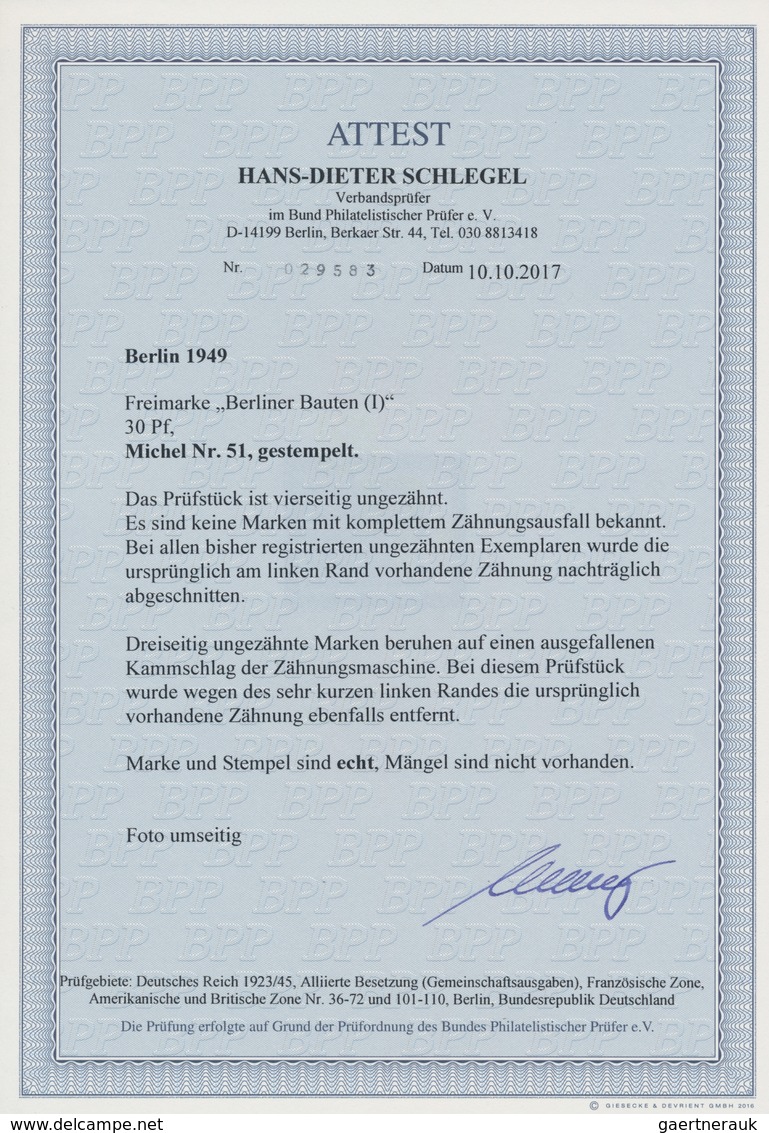 Berlin: 30 Pf. Bauten L. Obere Bogenecke Breitrandig Ungez.! Laut Neuen Fotoattest Schlegel D. "Es S - Covers & Documents