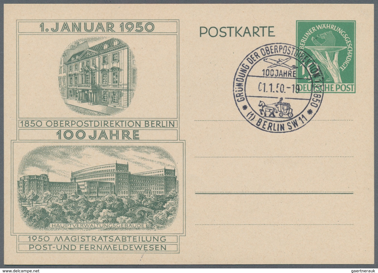 Berlin: 1950, 100 JAHRE OPD BERLIN, Interessante Zusammenstellung Mit 3 Ganzsachen Mit Verschiedenen - Brieven En Documenten