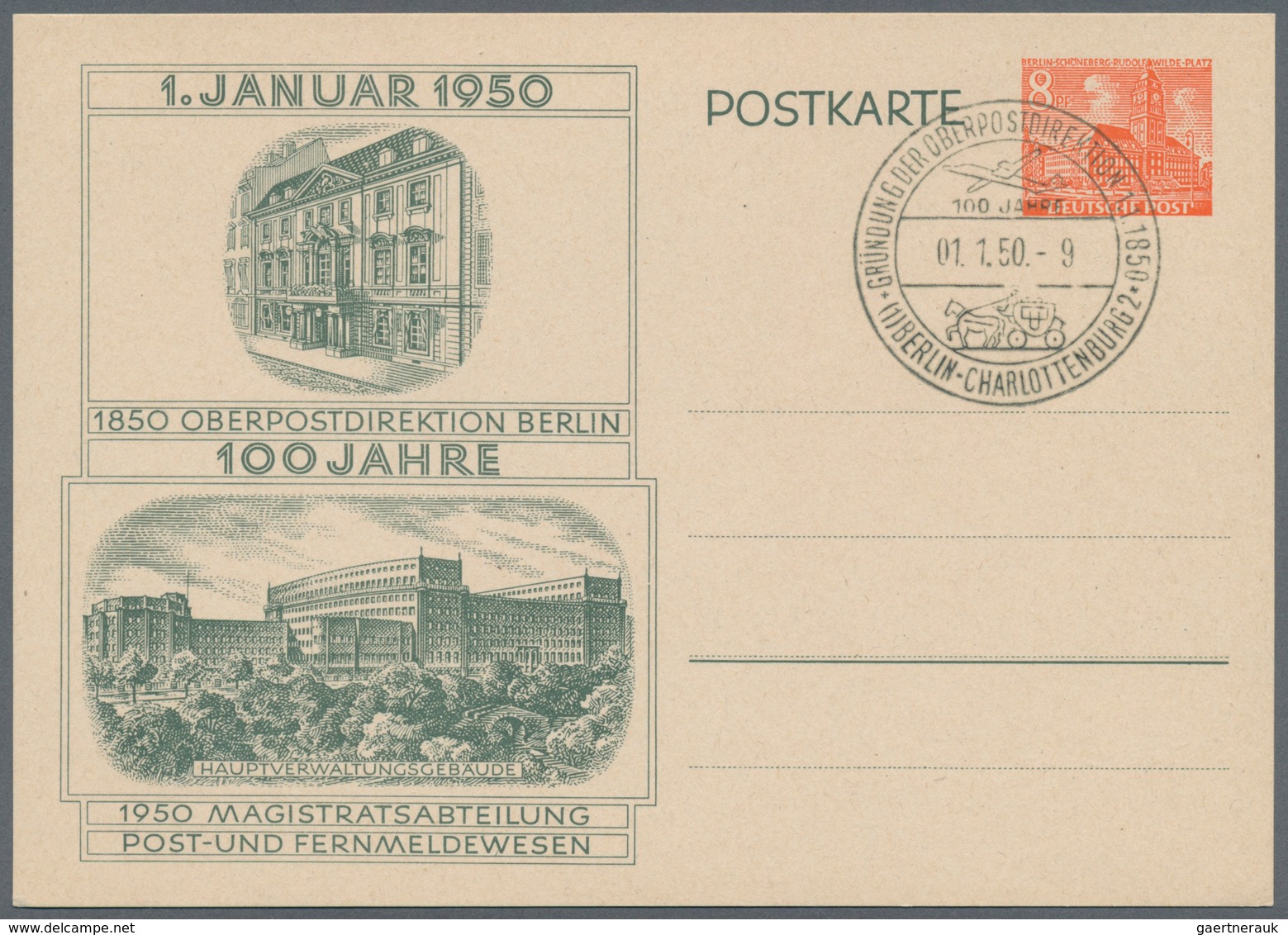 Berlin: 1950, 100 JAHRE OPD BERLIN, Interessante Zusammenstellung Mit 3 Ganzsachen Mit Verschiedenen - Brieven En Documenten