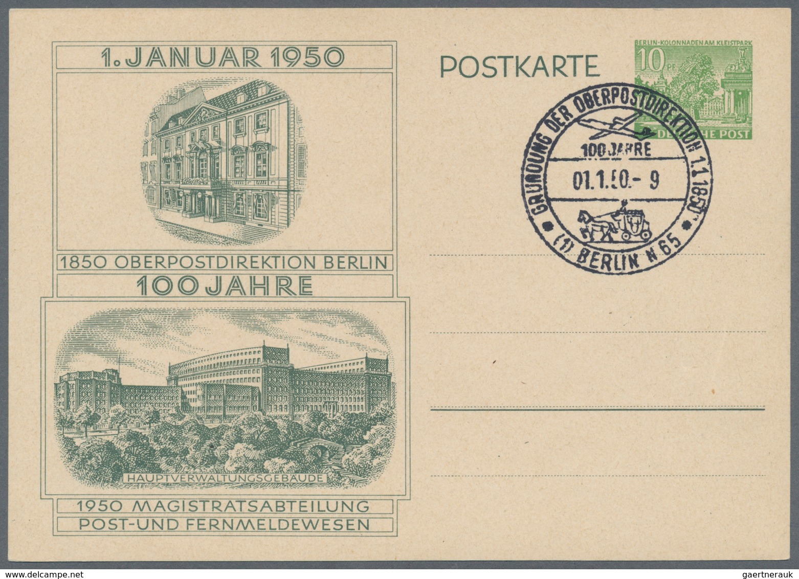 Berlin: 1950, 100 JAHRE OPD BERLIN, interessante Zusammenstellung mit 3 Ganzsachen mit verschiedenen