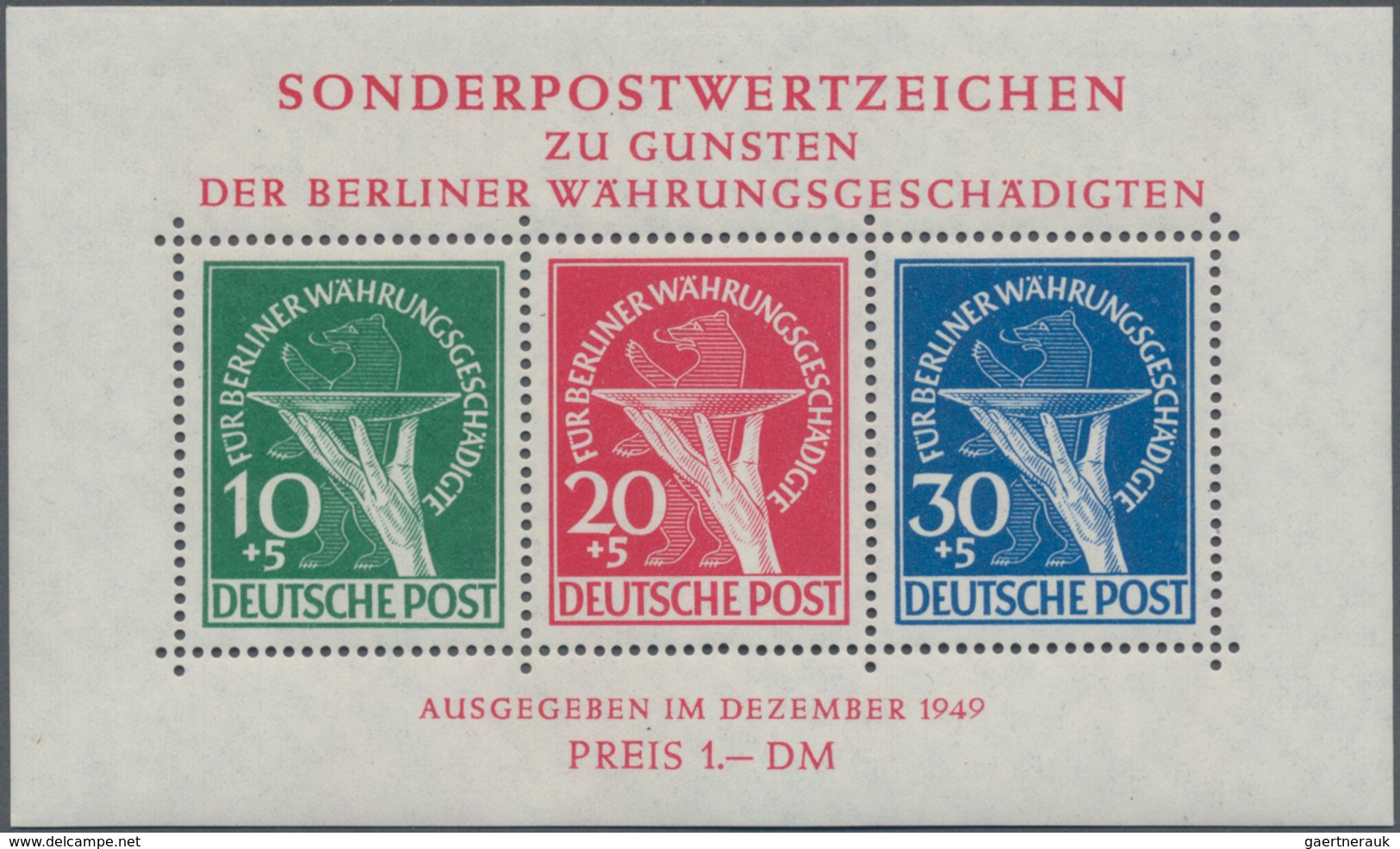 Berlin: 1949, Währungsgeschädigte Blockausgabe, Einwandfrei Postfrisch Mit Angedeutetem Bug, Mi€ 950 - Briefe U. Dokumente