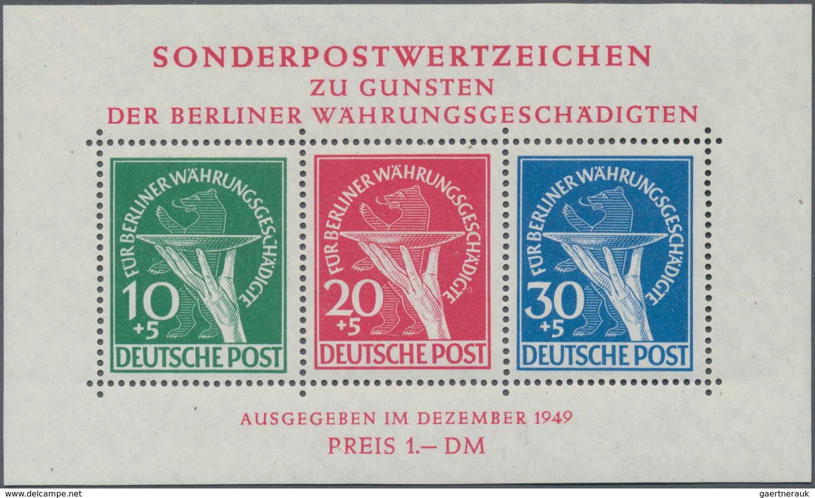 Berlin: 1949, Währungsgeschädigten-Block, Postfrisch Mit Plattenfehlern Beim 10 Pf.-Wert 'Bruch Im C - Briefe U. Dokumente