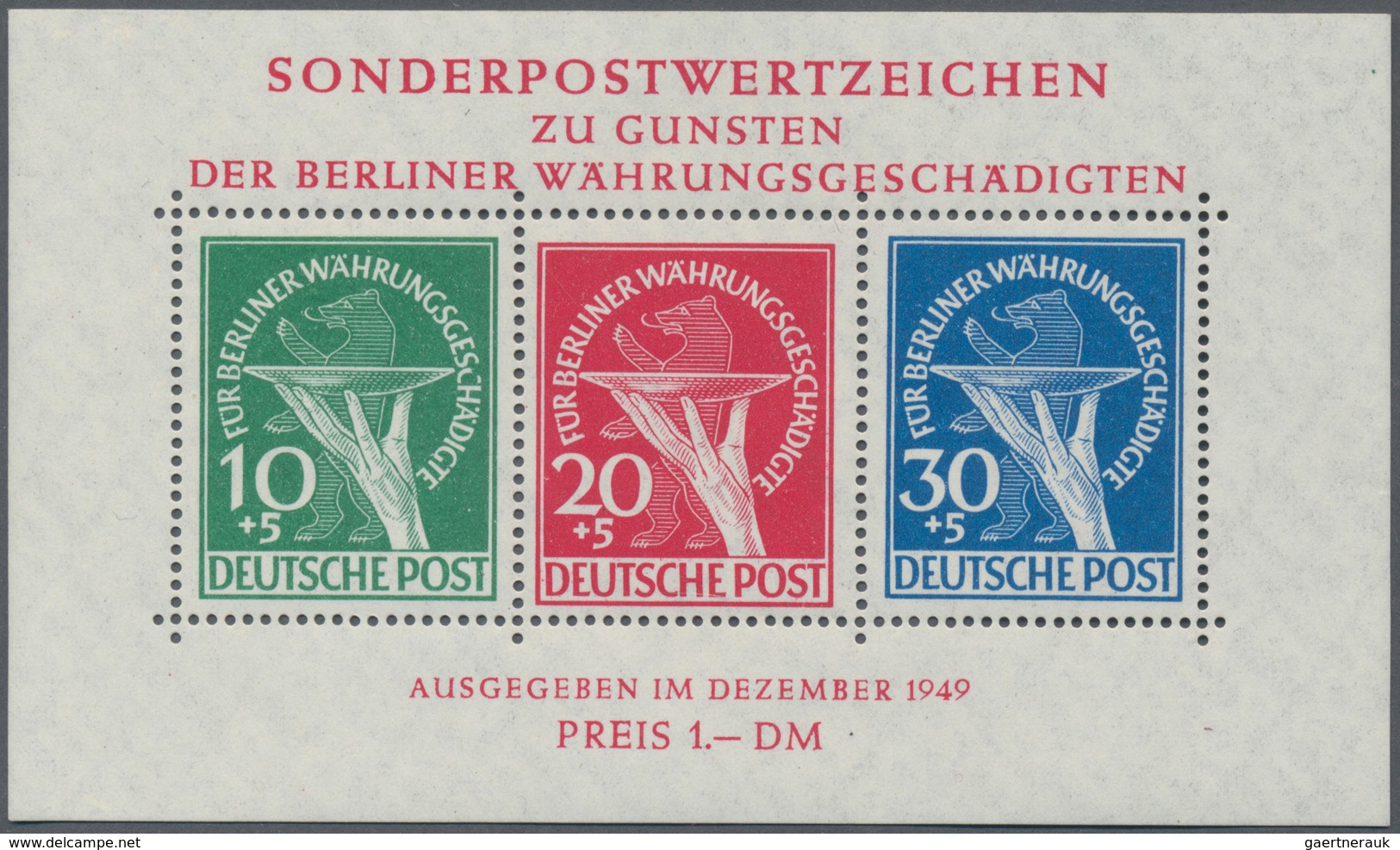 Berlin: 1949, Währungsgeschädigten-Block, Postfrisch Mit Plattenfehlern Beim 10 Pf.-Wert 'Bruch Im C - Brieven En Documenten