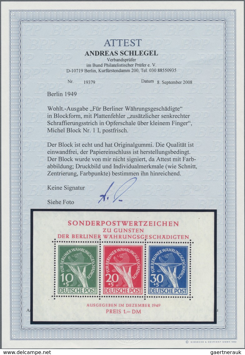 Berlin: 1949, Währungsgeschädigten-Block Mit Beiden Plattenfehlern, Tadellos Postfrisch, Geprüft Mit - Covers & Documents