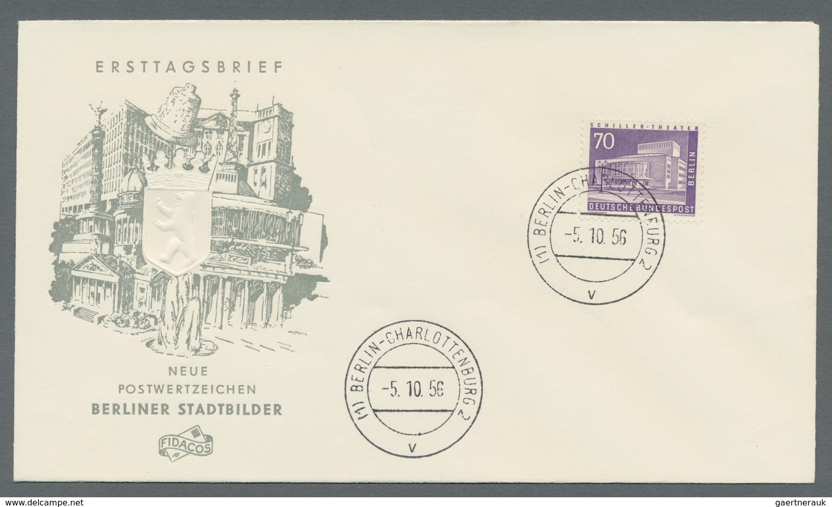 Berlin: 1956/58, "Berliner Stadtbilder I und II", komplett auf insgesamt dreizehn FDC in tadelloser