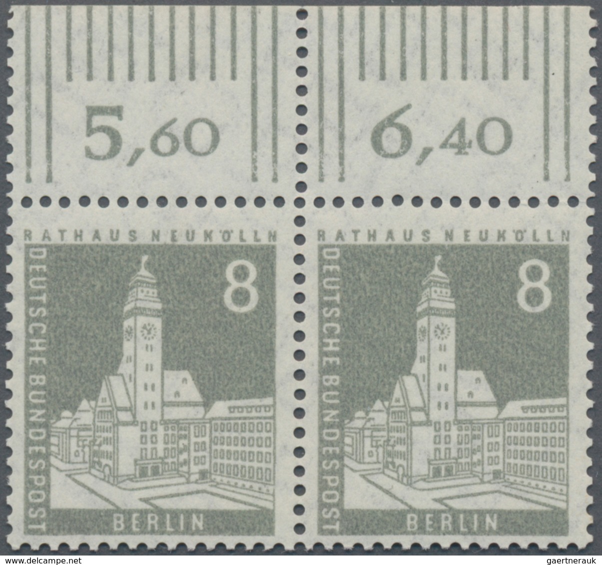 Berlin: 1956, Stadtbilder II, 8 Pfg. Grau Im Ungefalteten Oberrandpaar, Im Walzendruck Eine Im Miche - Brieven En Documenten