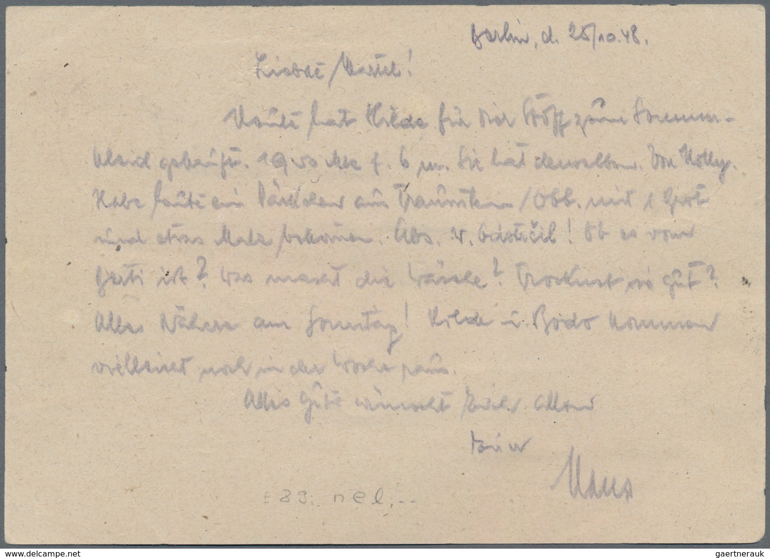 Berlin - Ganzsachen: 1948, Am 27.10. Von Berlin-Schöneberg Mit ZF Der SBZ Auf Ganzsachenpostkarte De - Sonstige & Ohne Zuordnung