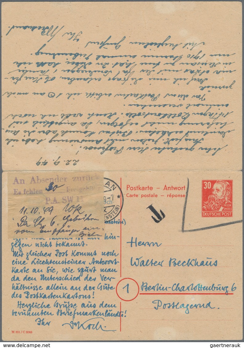 Berlin - Ganzsachen: 1949, Bedarfs- Und Portogerecht Verwendete Ganzsachendoppelkarte Von Ostberlin - Sonstige & Ohne Zuordnung