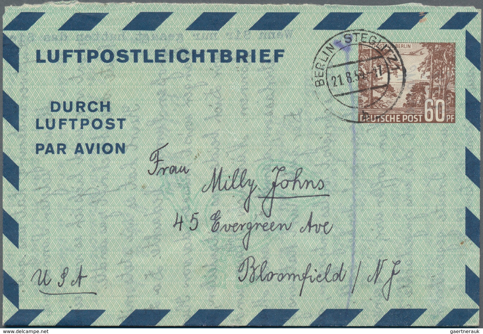 Berlin - Ganzsachen: 1950/54, vier gebrauchte Ganzsachenluftpost und -luftpostleichtbriefe, 2x mit E