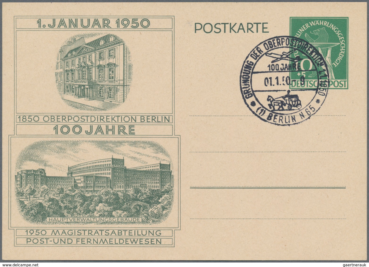 Berlin - Ganzsachen: 1950, Ungebrauchte Ganzsachenpostkarte 10 Pfennig Grün Auf Weiß Währungsgeschäd - Other & Unclassified