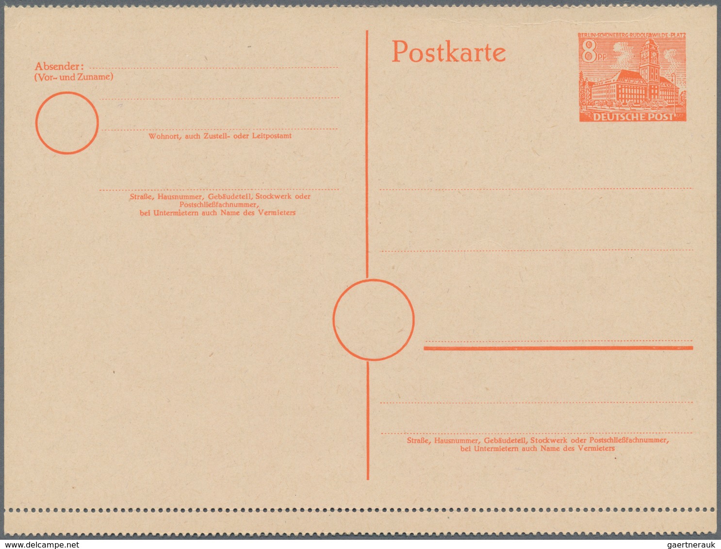 Berlin - Ganzsachen: 1955, Ungebrauchte Gezähnte Ganzsachenpostkarte 8 Pfennig Rot Berlin-Schöneberg - Other & Unclassified