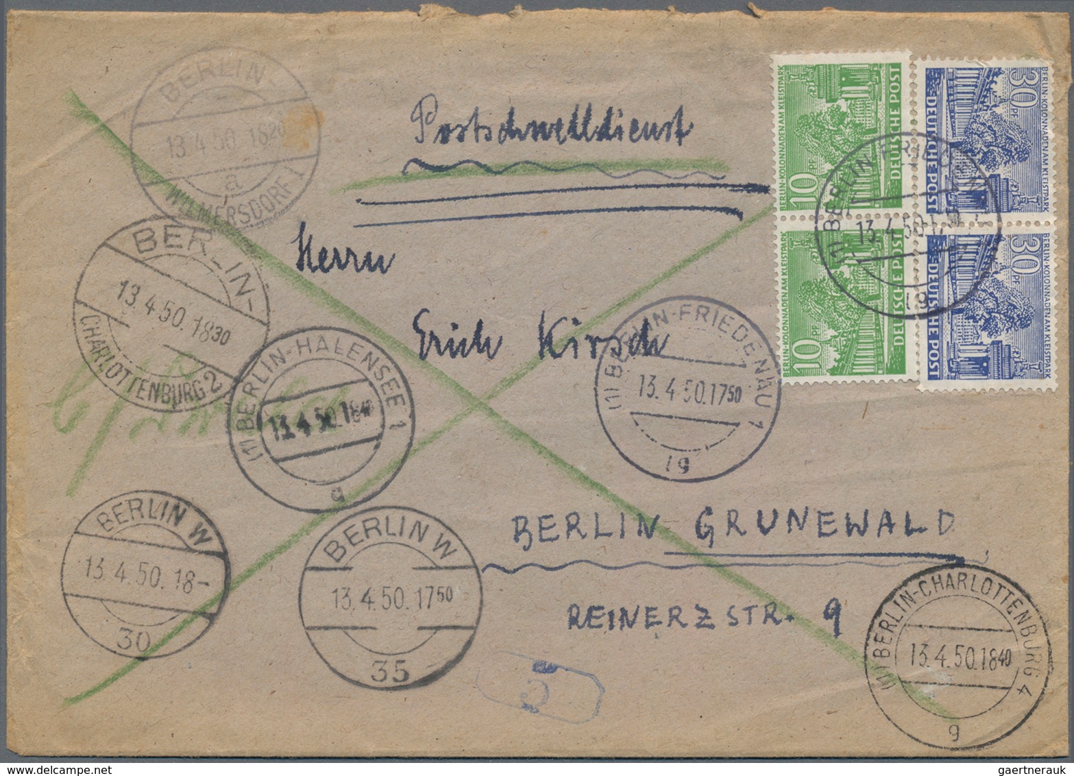 Berlin - Postschnelldienst: 1950, Ortsbrief Mit Postschnelldienst Frankiert Mit 2x10 Pfennig Grün Un - Covers & Documents