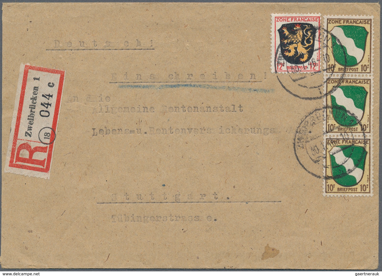 Französische Zone - Allgemeine Ausgabe: 1946, 10 Pfg. Im Senkrechten 3er-Streifen Zusammen Mit 10 Pf - Other & Unclassified