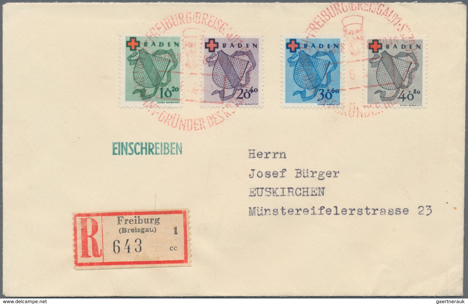 Französische Zone - Baden: 1949, Rotes Kreuz, Kompletter Satz Mit Rotem SST 'FREIBURG(BREISGAU)-HENR - Andere & Zonder Classificatie