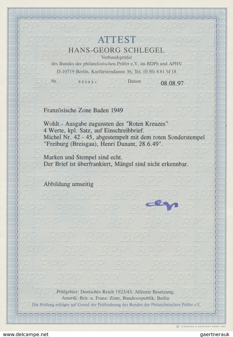 Französische Zone - Baden: 1949, Rotes Kreuz, Kompletter Satz Mit Rotem SST 'FREIBURG(BREISGAU)-HENR - Sonstige & Ohne Zuordnung